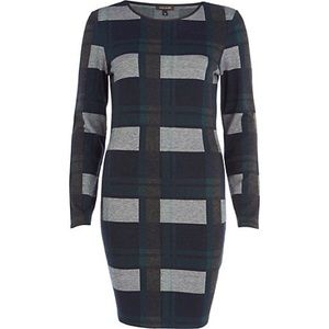 Grey & Green Tartan Bodycon Dress by River Island